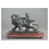Chinese Black Jade Carved Fu Lion Figure
