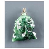 Burma Dark Green Carved Goldfish Pendant