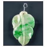 Burma Green Jadeite Carved Leaf Pendant