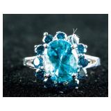 5ct Natural Blue Zircon&1ct Diamonds Ring CRV$5400