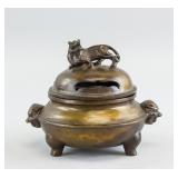 Chinese Bronze Tiger Tripod Censer with Xuande MK