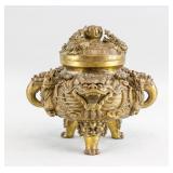 Chinese Gilt Bronze Dragon Tripod Censer Xuande MK