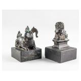 2 Chinese Bronze and Hardstone Ram and Lion Seals