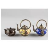 3 Assorted Chinese Bronze and Porcelain Teapots