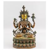 Tibetan Gilt Bronze Four-Arm Guanyin Statue