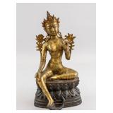 Tibetan Gilt Bronze Green Tara Statue