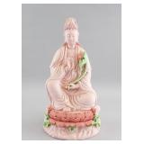Chinese Pink Porcelain Guanyin Lamp