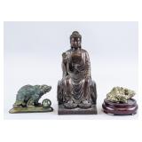 Sun Stone Bear & Bronze Buddha Statue & Mineral