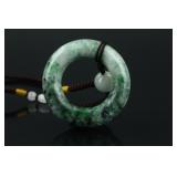 Chinese Green Jadeite Carved Circular Pendant