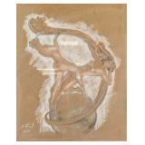European Charcoal Pastel Signed M. Friel 1955