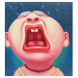 Yin Jun Chinese Oil on Canvas Framed Crying Power