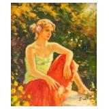 J. Willems German 20th C. Oil on Board Young Lady