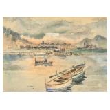 Giulio Falzoni Italian 1900-1979 Watercolor Lake