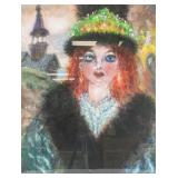 Russian Watercolor Portrait w/Frame Signed