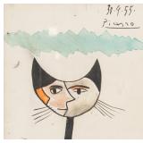 Pablo Picasso 1881-1973 Spain Watercolor Cat
