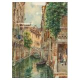 European Watercolor Danube Canal Vienna 20th C.