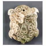 Chinese Green Jade Carved Archaistic Face Pendant