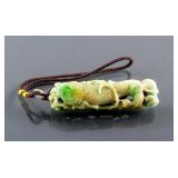 Chinese Green Jade Carved Fish and Ruyi Toggle