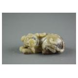 Chinese Hetian Green Jade Carved Lion Toggle