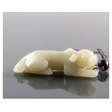 Chinese Light Green Jade Carved Dog Toggle