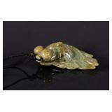 Chinese Fine Carved Green Jadeite Gold Fish