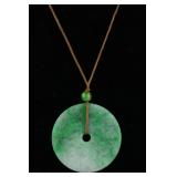 Chinese Green Jadeite Round Bi Disc Pendant