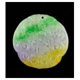 Chinese Tri Colour Jadeite Pendant Carved Fu
