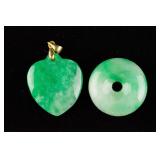 Two Pcs of Chinese Emerald Green Jadeite Pendants