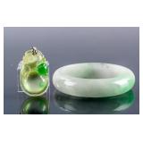 Burma Green Jadeite Carved Bangle and Pendant