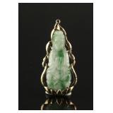 Chinese Moss in Snow Jadeite Guanyin 14K Gold