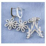 Two Pairs Cubic Zirconia Sterling Silver Earrings
