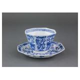 Chinese Blue and White Porcelain Cup with Plate