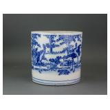Chinese Large Blue and White Porcelain Brush Pot