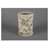 Chinese Porcelain Carved Brush Pot Wang Bingrong