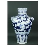 Chinese Old BW Yuan Style Porcelain Vase w/Handed