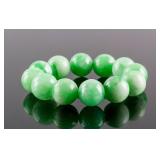 Chinese Green Hardstone Carved Round Bead Bracelet