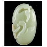 Chinese Hetian White Jade Carved Crane Pendant