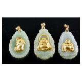 3 Assorted Chinese Hetian White Jade Gilt Pendants