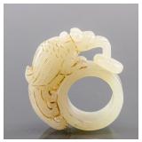 Chinese Hetian White Jade Carved Beast Ring