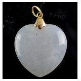 Fine 14K Clasp Lavender Jadeite Heart Pendant