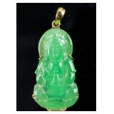 Very Fine Emerald Green Jadeite Guanyin Pendant