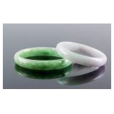 2 Burma Green and Lavender Jadeite Carved Bangles