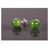 3925 Sterling Silver 8mm Genuine Green Jade Stud