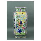 Famille Rose Square Porcelain Vase Qianlong MK