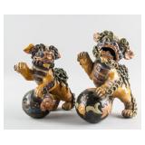 Pair Chinese Tang Style Crackle Glaze Pottery Lion