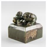 Chinese Carved Spinach Green Jade Lion Seal