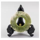 Chinese Archaistic Green Jade Carved Bi Disk