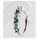 Sterling Silver Emerald Hoop Earrings RV $100