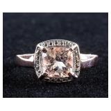 Silver Rhodium Plated Morganite Ring Rv $300