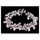 Silver Pearl Pink Ribbon Charm Bracelet RV $300